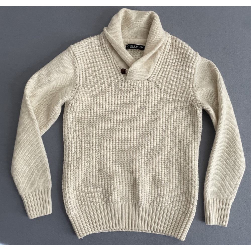 Daniele Blasi Women M Wool Sweater Cream Cable Chunky Knit Shawl Neck Italy Warm